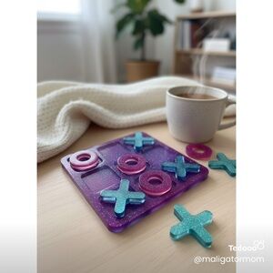 Purple and Blue Glitter Tic-Tac-Toe Set